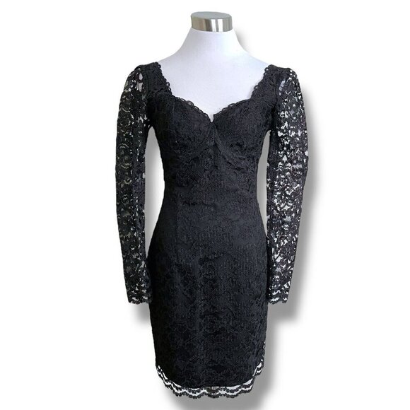 Vintage 90s Moda Int'l Womens Dress Sz 6P 6 Petite Black Lace LBD Cocktail Vamp - Picture 1 of 10